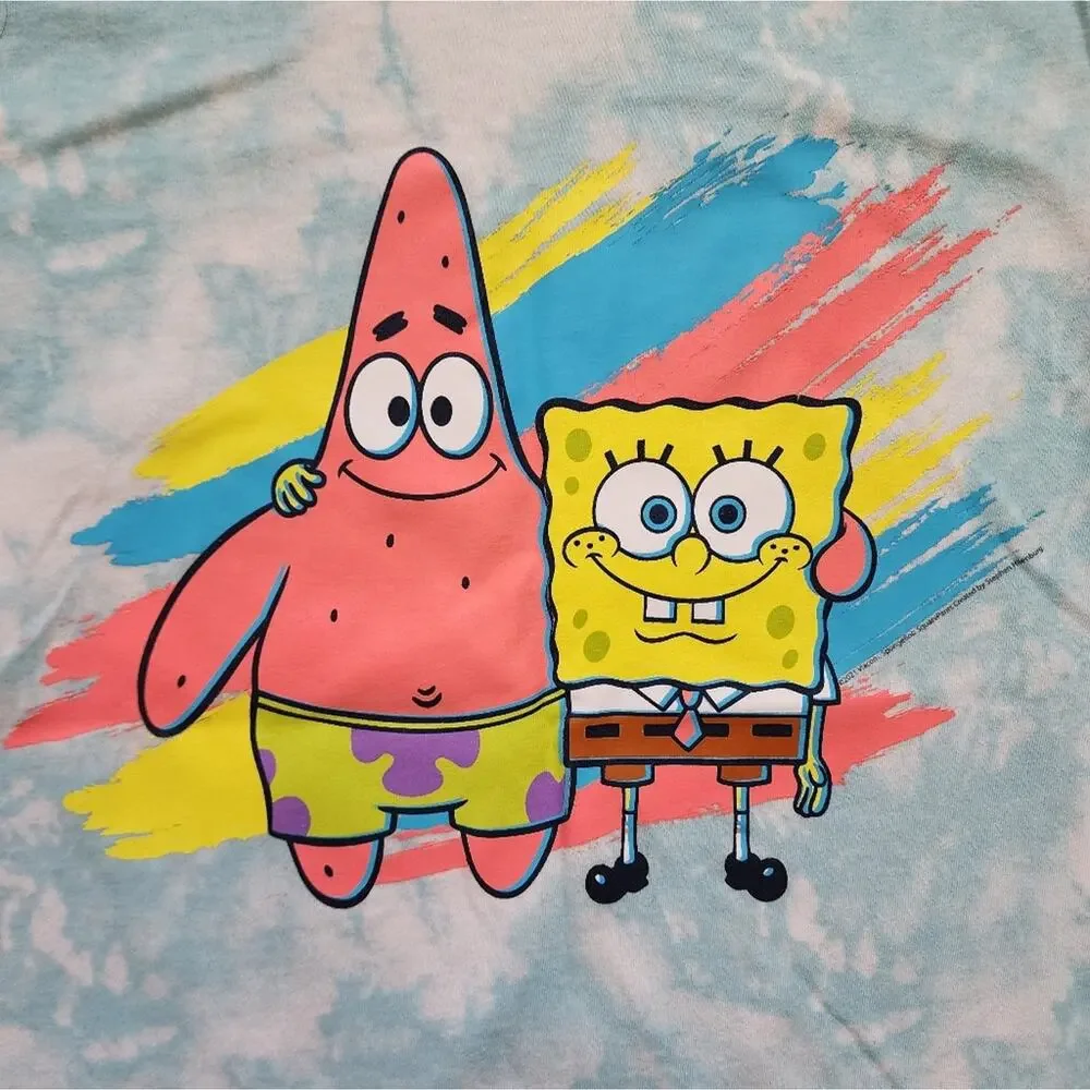 Old Navy Boy's SpongeBob & Patrick Short Sleeve Crewneck Tie-Dye Tee Large 10-12